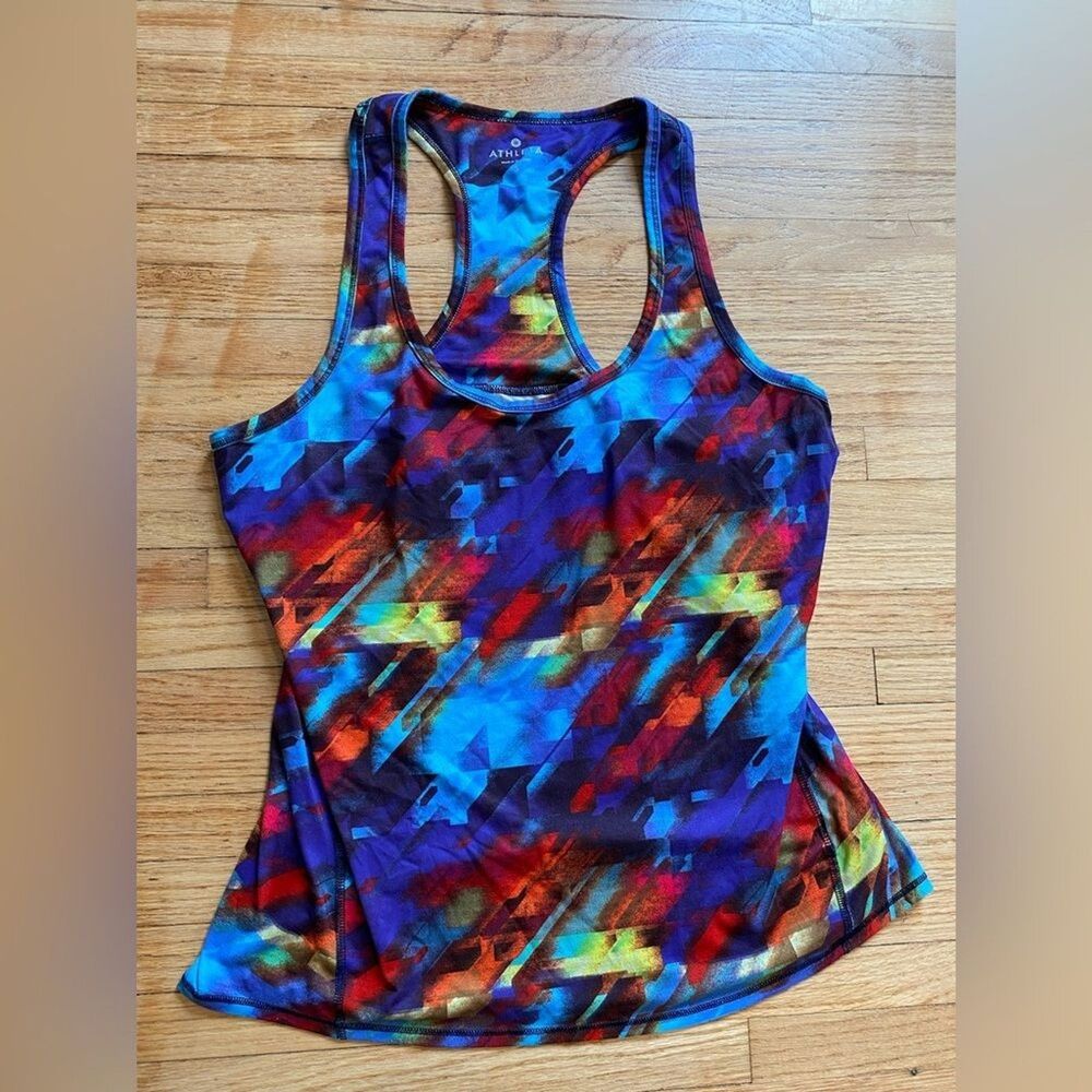 Athleta S Small Colorful Razerback Tank Top Athletic Workout Rainbow
